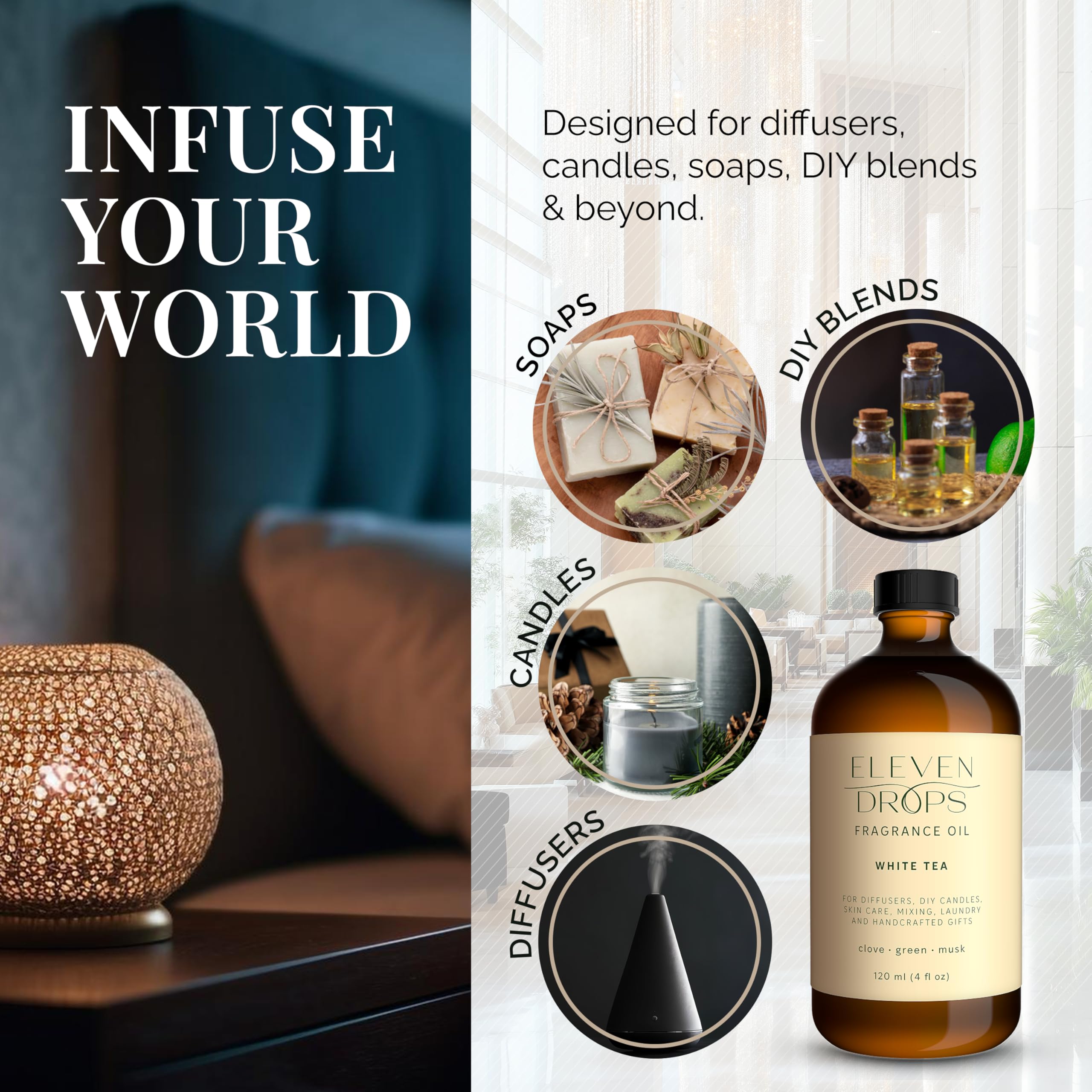 White Tea Essential Diffuser Oil - Premium Luxurious Fragrance Oil