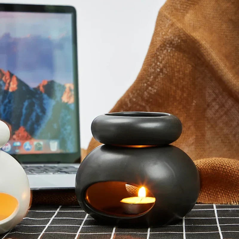 3 in 1 Candle heating holder Ceramics Essential Oil incense Burner Big Capacity Aromatherapy Oil Lamp Candlestick Home Fragrance