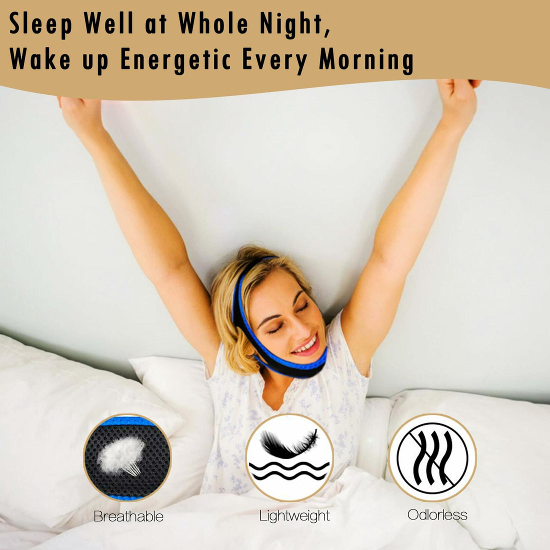 Nnewpeak Adjustable Anti Snoring Chin Strap Breathable Sleep Aid Blue