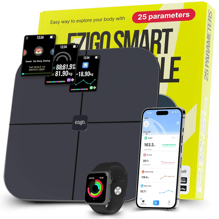 EziGo Smart Scale with Body Fat and BMI, 25 Metrics, Bluetooth