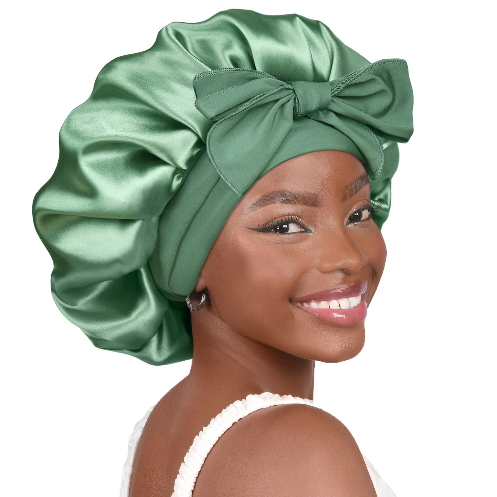 YANIBEST Silk Bonnet for Sleeping Women Satin Bonnet Double Layer Satin Lined Hair Bonnet with Tie Band Curly Hair Blush Pink